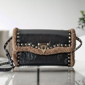 Valentino Flip Lock Shearling Rockstud Crossbody Bag